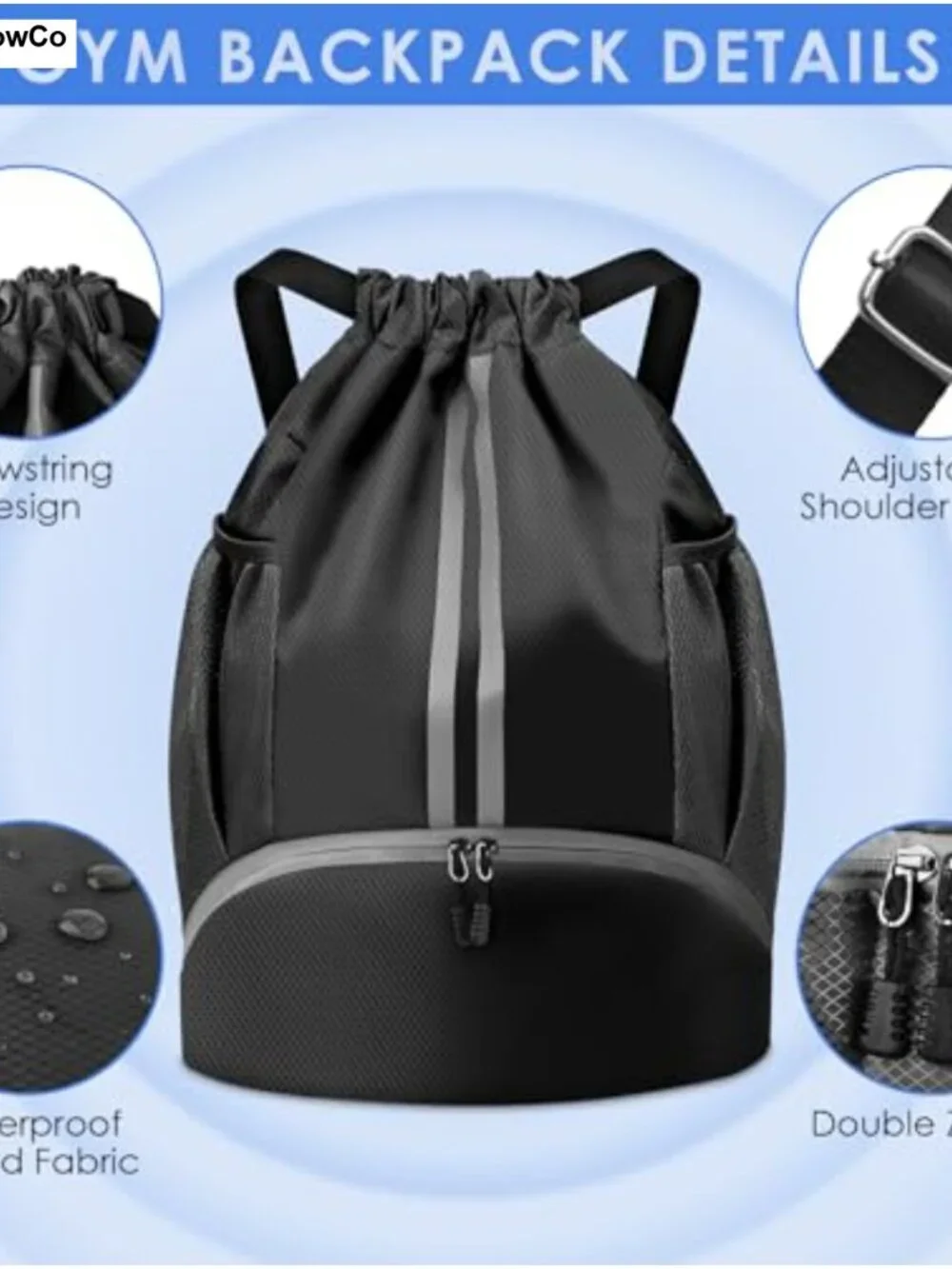 Waterproof Drawstring Soccer Bag Ball Shoe Compartment Sports Backpack